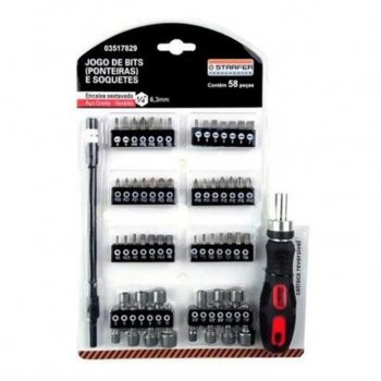 Starfer - jogo bits e soquetes 1/4 . 58pcs c/haste